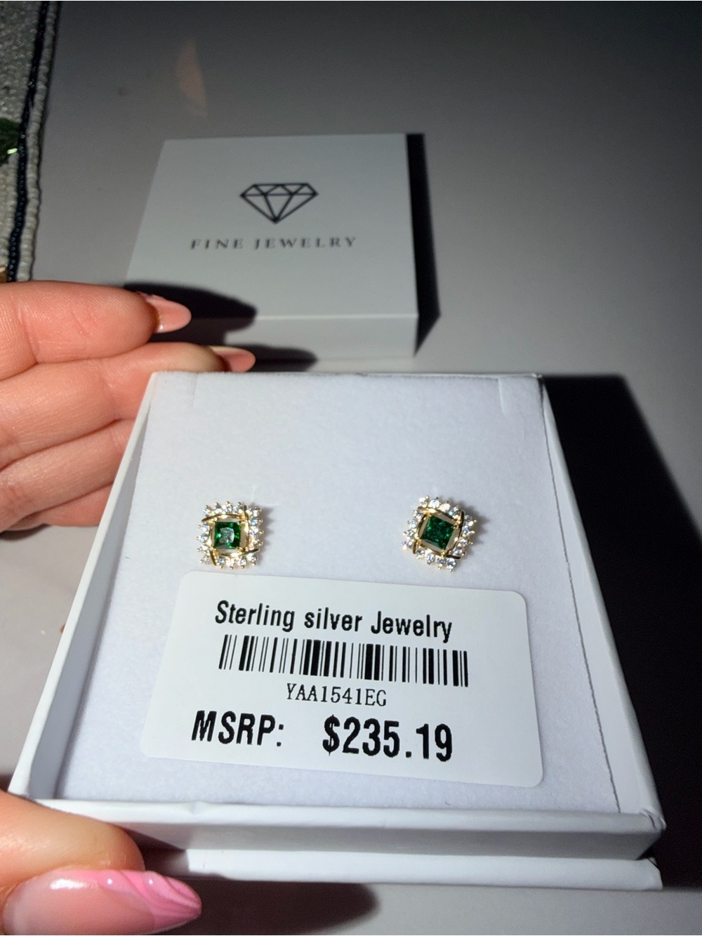 Sterling Silver Green Emerald Halo Stud Earrings
